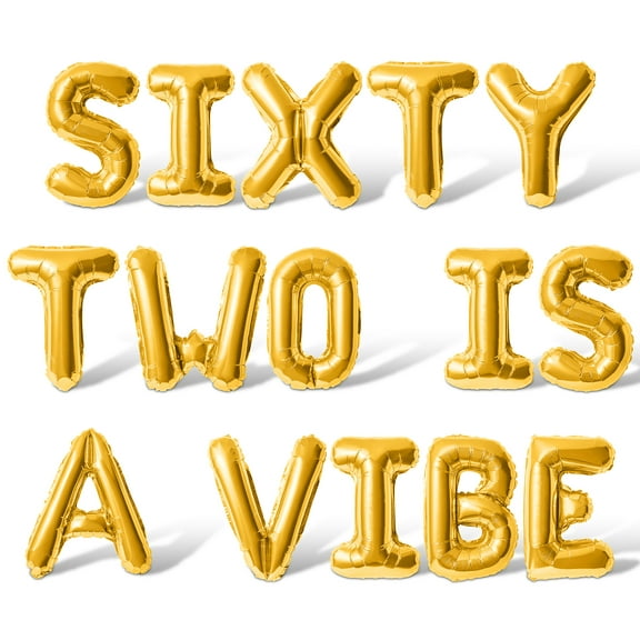 Letter Balloons - SIXTY TWO IS A VIBE 16" Inch Alphabet Letters Foil Mylar Balloon 62nd Birthday Party Banner (Gold)