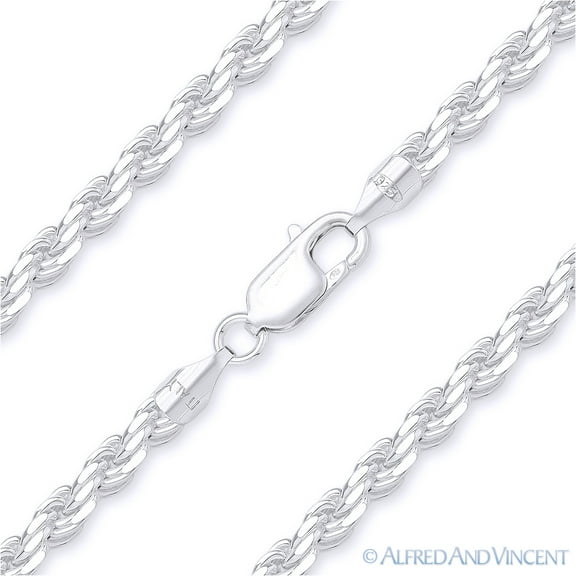 2.5mm Twist-Rope Diamond-Cut Link Italian Chain Bracelet in Solid .925 Sterling Silver