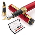 thumbnail image 1 of Dryden Designs Fountain Pen - Medium Nib amd Fine Nib | Includes Luxury Box, 6 Ink Cartridges - 3 Black 3 Blue and Ink Refill Converter - Mysterious Blue, 1 of 4