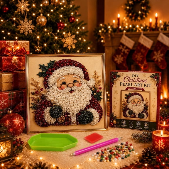 9.84 x 9.84IN Pearl Christmas Diamond Art Kits For Adults, Framed Pearl Painting Kits For Adults DIY Gem Art