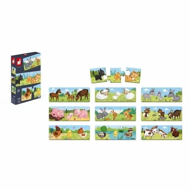 Janod - From 3 years old - Puzzle Trionimo - 10 Puzzles of 3 Pieces - Animals - Cardboard FSC - Memory and Association Games