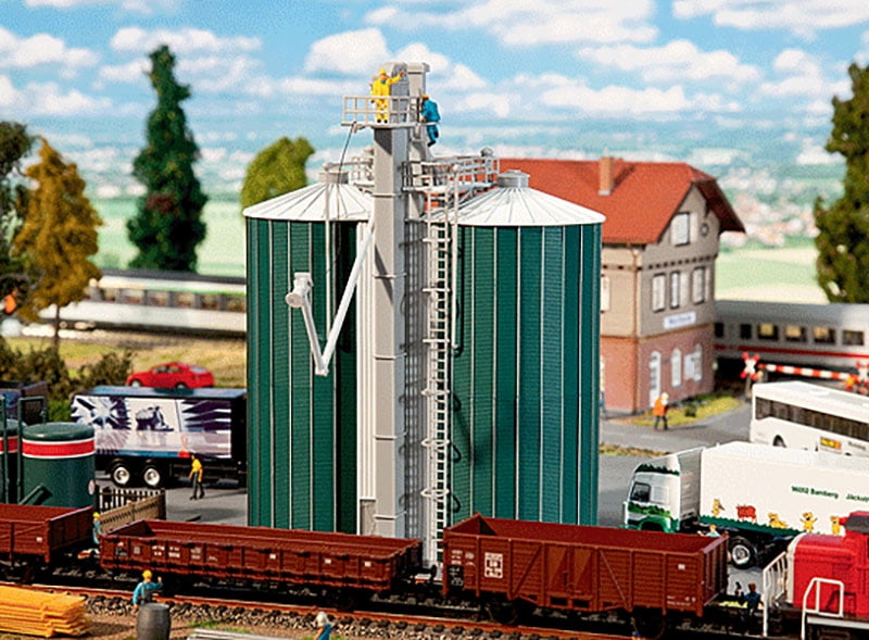 Faller HO Scale Building/Structure Kit Dual Silos with Elevator (Grain