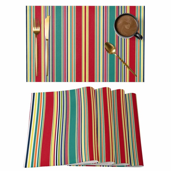 Colorful Striped Placemats Set of 8, Boho Rainbow Abstract Vertical Lines Placemats for Dining Table, Place Mats for Kitchen Tabletop, Waterproof Wipeable Dining Table Mats Set