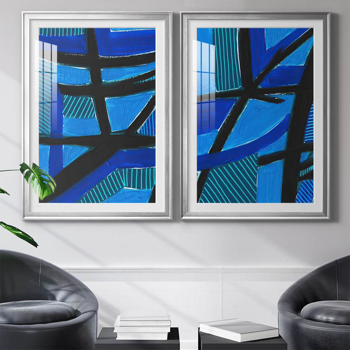 Wexford Home Involved Blues I Premium Framed Print, 26.5" x 36.5" - Ready to Hang, Silver (Set of 2)