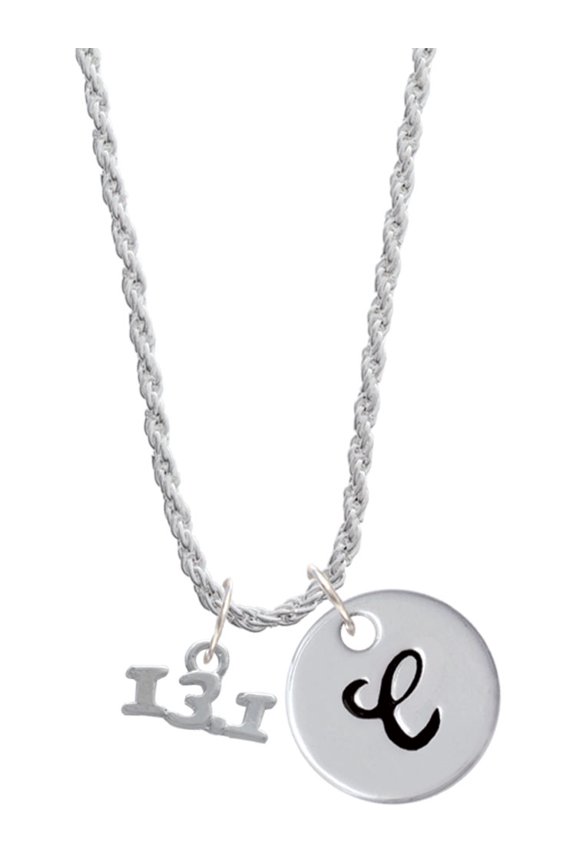 Silvertone Half Marathon - 13.1 Silvertone Script Initial Disc - C - Charm Necklace, 20"+3"
