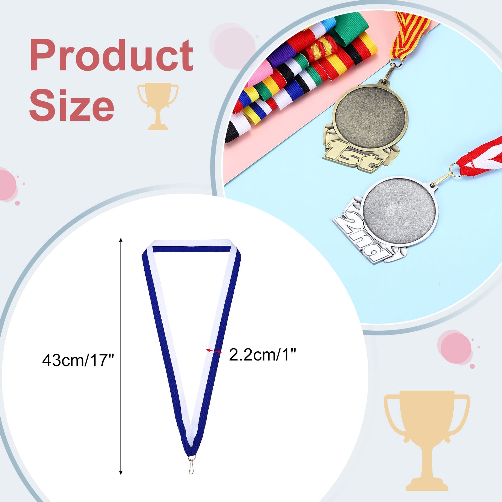 Uxcell 50Pcs Award Neck Ribbons with Snap Clip Medal Lanyards Blue/White