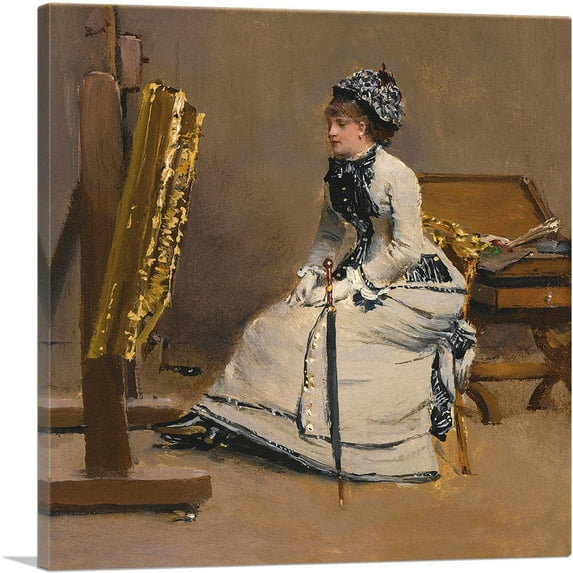 ARTCANVAS Woman Sitting In Front Of a Table Canvas Art Print by Jean Beraud - Size: 12" x 12" (1.50" Deep)