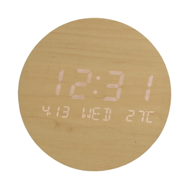 Reloj de pared digital de 7,5 pulgadas con brillo automático, formato 12/24 horas, USB, temperatura, fecha y día. Madera