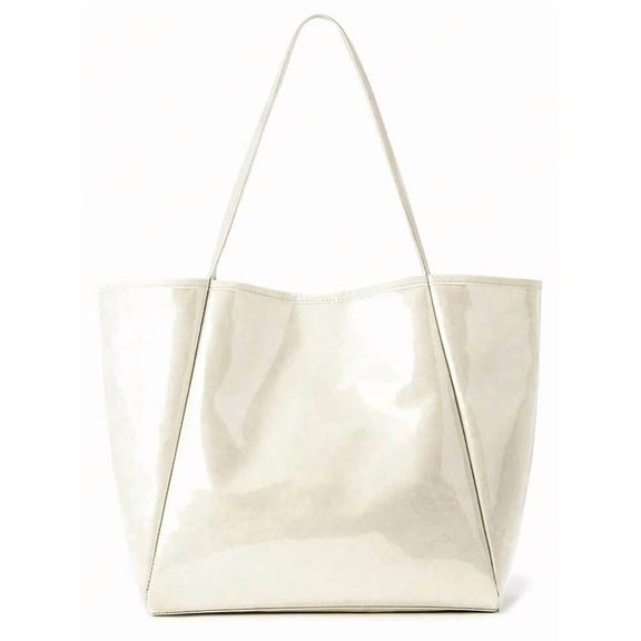 Gocvo Large PVC Tote Bags for Women, Fashion PVC Handbags Kraft Paper Handbags for Women for Beach Work College, Beige