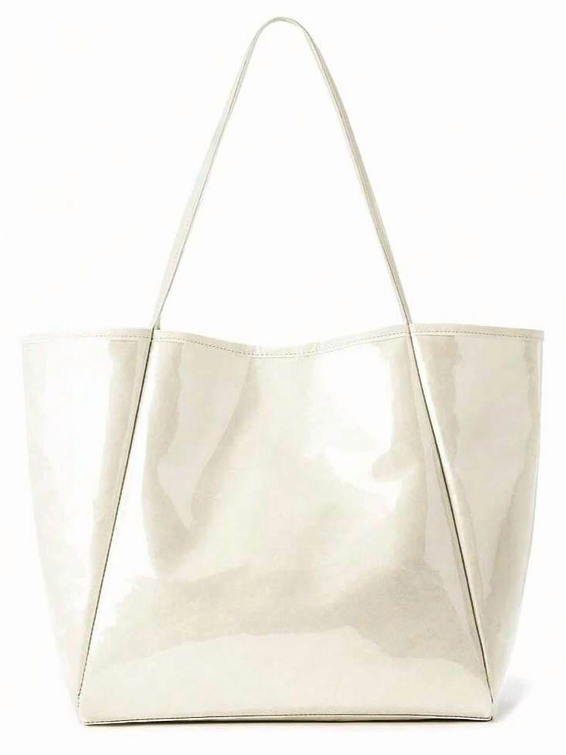 Gocvo Large PVC Tote Bags for Women, Fashion PVC Handbags Kraft Paper Handbags for Women for Beach Work College, Beige