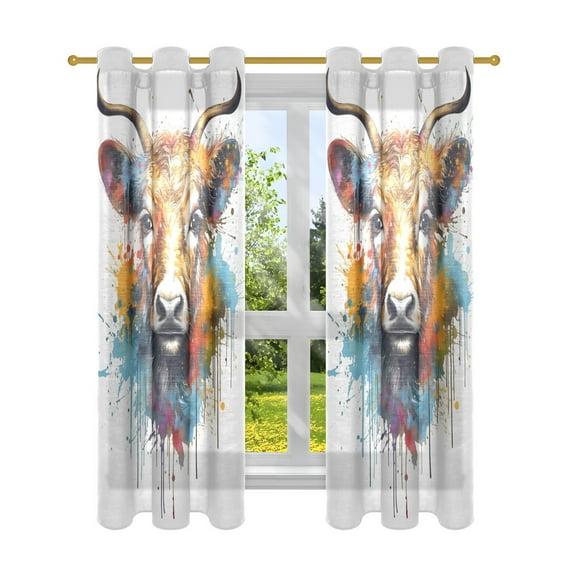 Cattle Head Blackout Curtains Patio Door Curtains Window Decoration for Bedroom Living Room 2 Panels