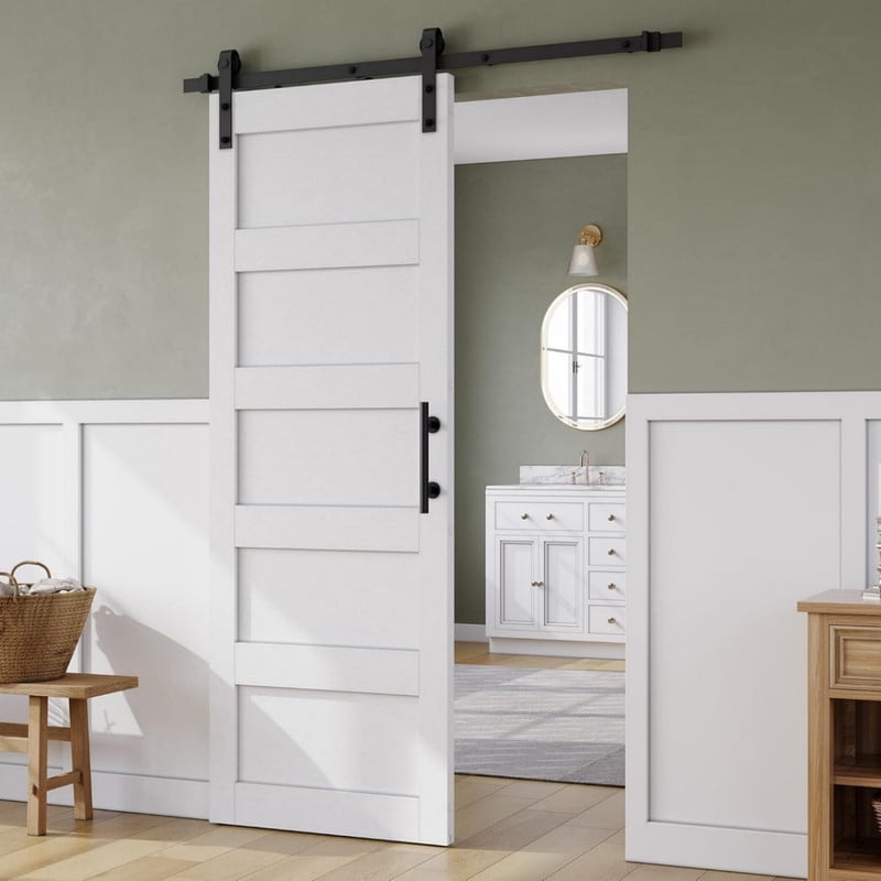 Easy4Home 28"x84" Sliding Barn Door in Waterproof PVC Coating with 5FT Track and Hardware Kit