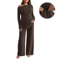 thumbnail image 2 of Jamicy Women's Maternity Clothes Solid Color 2 Piece Spring Outfits Off Shoulder Asymmetrical Top and Pants Matching Sets, 2 of 10