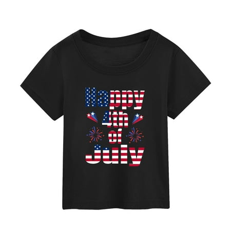 

Toddler T Shirts for Girls 4T-5T Summer Independence Day Printed Short Sleeved T Shirt Worn Over Tops Blouse Clothing Black-d 120