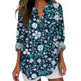 thumbnail image 2 of Women Shirts Long Sleeve Floral Tops For Women Spring Plus Size V Neck T Shirts Trendy Graphic Cotton Tunic Tops,Pink Women Shirts 2XL, 2 of 4