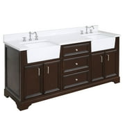 Zelda 72" Double Farmhouse Bathroom Vanity with Chocolate Cabinet & Quartz Top