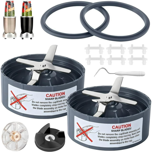 2-Pack Replacement Extractor Blade Set, Fit for NutriBullet 600w/ 900w Pro Series Blender with Food-grade Silicone Rubber Gaskets Seal Ring for NutriBullet Blender Blade Replacement Parts