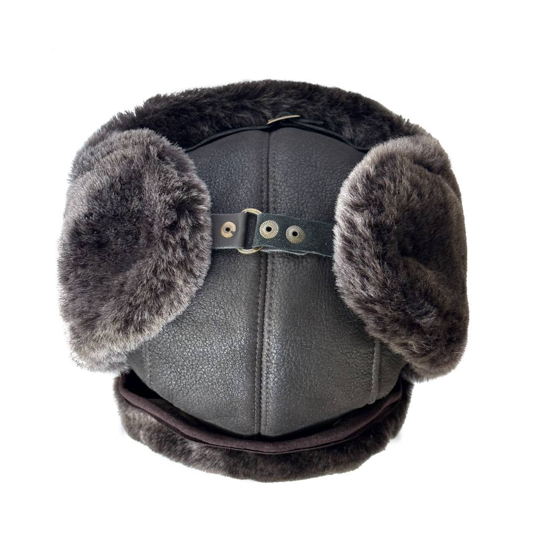 Leather Aviator Russian Ushanka Trapper Shearling Sheepskin Fur Ear Flap Waterproof Winter Hat (US, Alpha, Large, Whiskey)