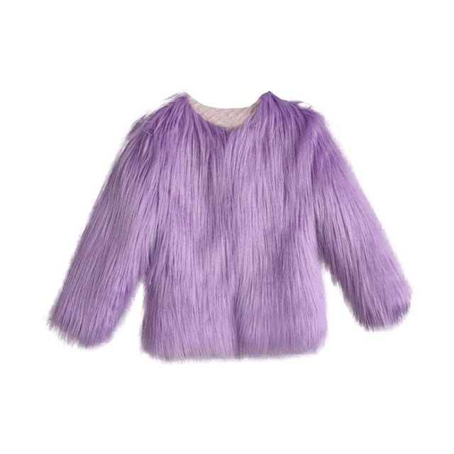 RXIRUCGD Manteau à Manches Longues pour Enfants, Col Rond, Couche Inférieure en Cuir Artificiel (Violet, Taille : 150)