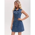 thumbnail image 2 of DARING DIVA Women's Sleeveless Collared Button Down Short Jean Dress 2XL Dark Blue, 2 of 7