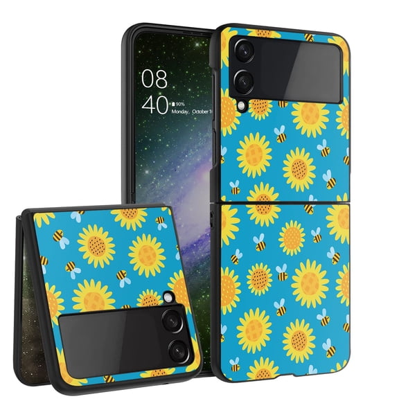 ANJ  Hard Protective Printed Case Cover Compatible with Samsung Galaxy Z Flip 4 - Sunflowers and Bees