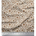 thumbnail image 1 of Soimoi Brun Moss Georgette Tissu Roue Ethnique Tissu Imprimé par la Cour 42 Pouces de Large, 1 of 3