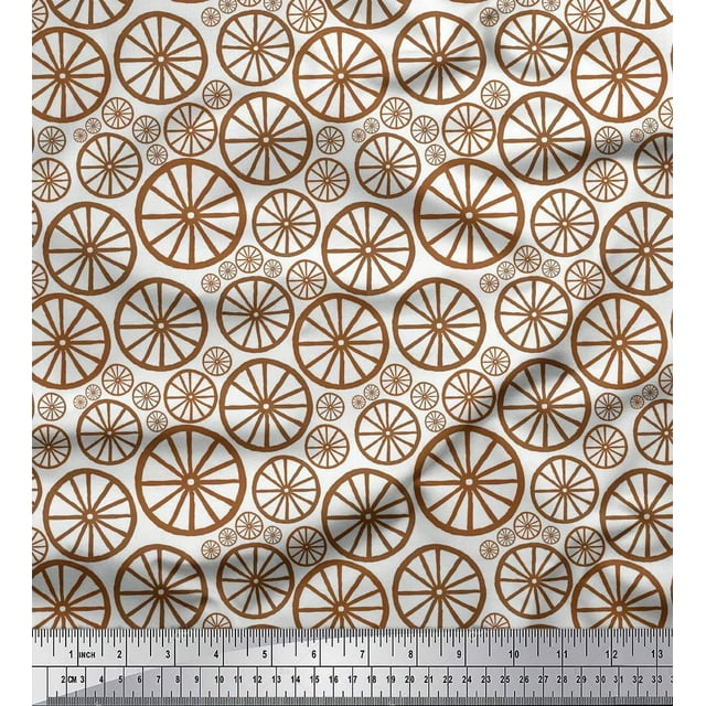 Soimoi Brun Moss Georgette Tissu Roue Ethnique Tissu Imprimé par la Cour 42 Pouces de Large
