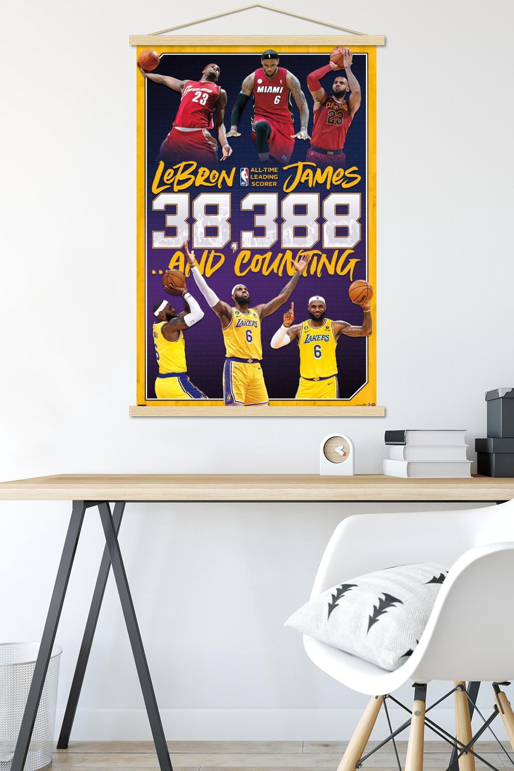 NBA League - LeBron James All-Time Scoring Leader Wall Poster with Magnetic Frame, 22.375" x 34"