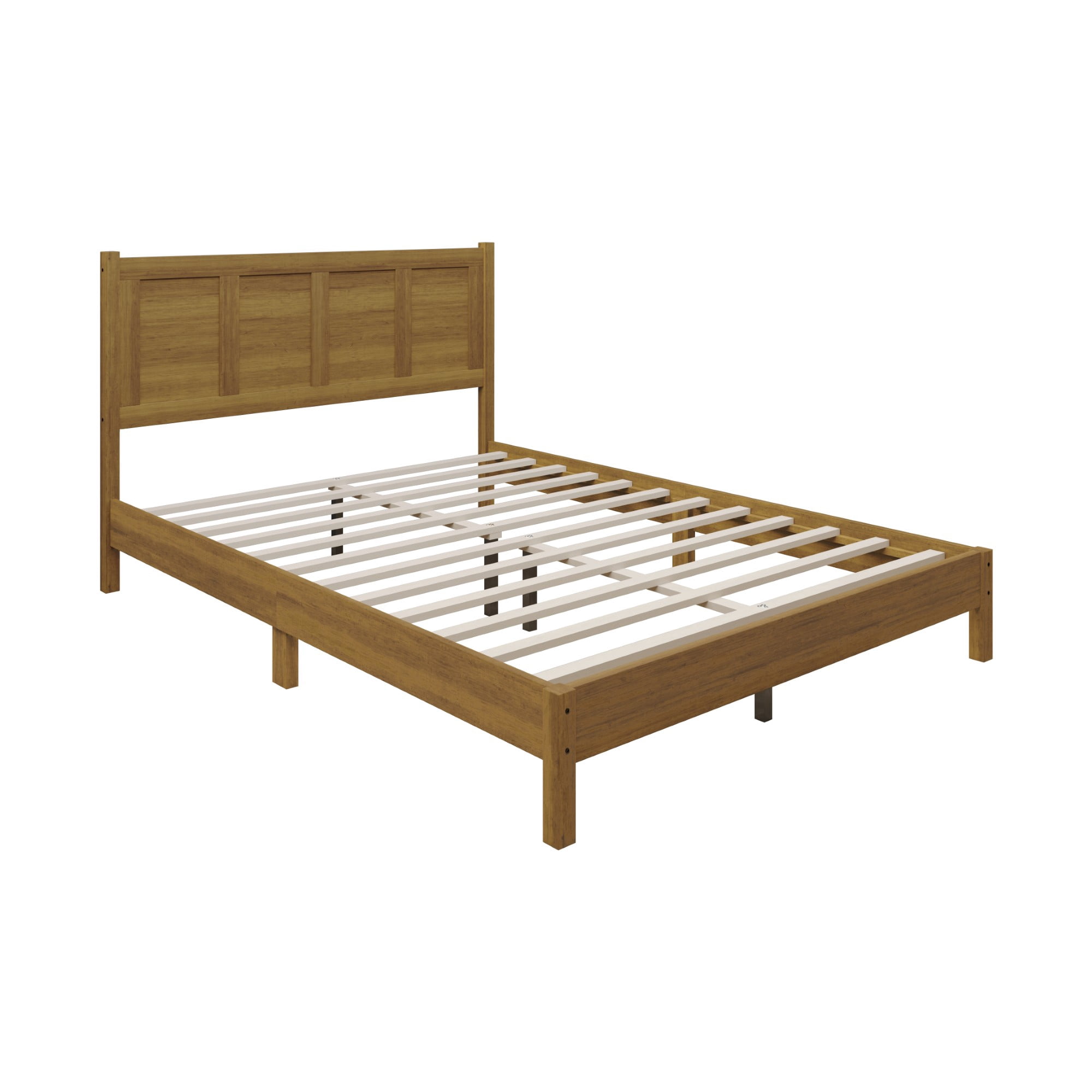 Home Design Rogers Twin Solid Wood Platform Bed Frame with Panel Headboard, No Box Spring Needed, Brown