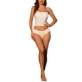 thumbnail image 2 of Unique Bargains Women's Satin Mid-Rised Comfortable Brief Lace Trim Breathable Bikini Underwears Beige M, 2 of 4