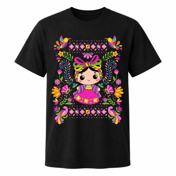 Women’s Folk Art Floral Doll Graphic T-Shirt, Unisex Classic Fit