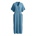 thumbnail image 2 of Bosfbaoi Dresses for Women Linen Blend Wrap Maxi Dress V-Neck Short Sleeve Womens Dresses Asymmetrical Button Detail with Pockets Summer Dresses for Women 2026, 2 of 9