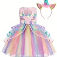 thumbnail image 1 of Vestido De Princesa Para Niñas Con Diadema De Unicornio, Vestido Sin Mangas De Tul Decorado Con Bordado Floral, Disfraz De Halloween, Fiesta De Vacaciones, Cumpleaños, Cosplay Y Actuación, Ropa Para N, 1 of 4