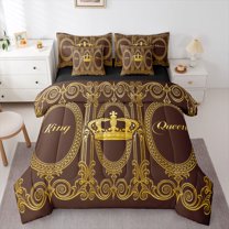 Castle Fairy Kids Teens Gold Crown Bedding Comforter Set,Bohemian Damask Full Bedding Set