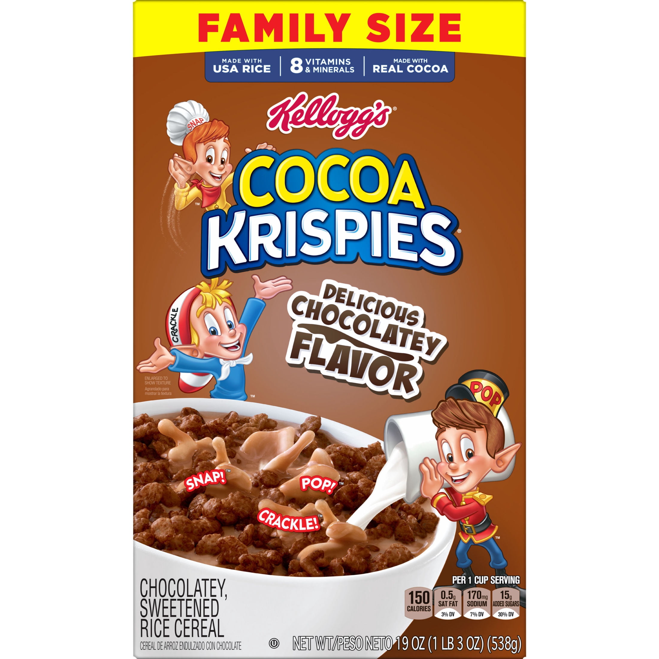 Kellogg's Cocoa Krispies Chocolatey Flavor Breakfast Cereal, Low Fat, Family Size, 19 oz