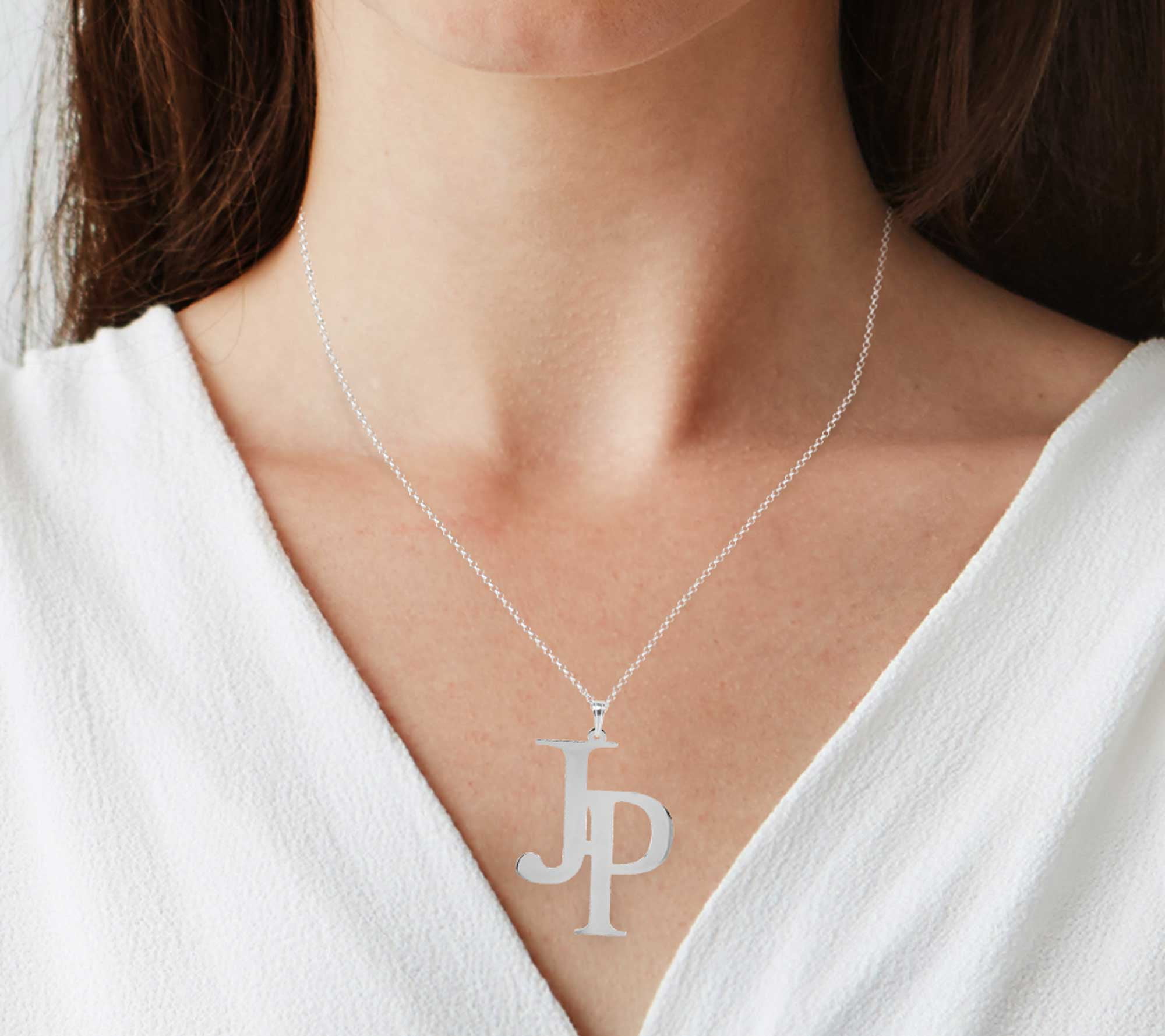 ♥ Personalized 2 Letter Initial Monogram Pendant Necklace in Sterling Silver