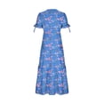 thumbnail image 4 of Vestido Vestido largo de playa con cordones y cuello en V Vestido con dobladillo plisado con estampado floral Dulce para vacaciones Cgtredaw Azul T L para Mujer, 4 of 8