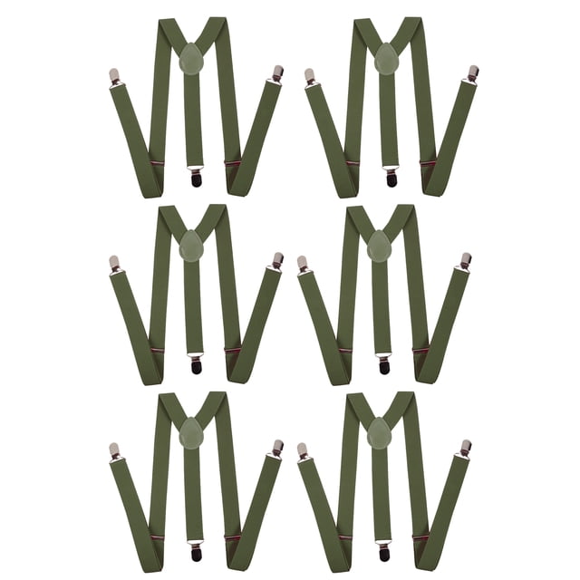 Gravity Threads Men's Adjustable Solid Suspenders - 6-Pack - Olive