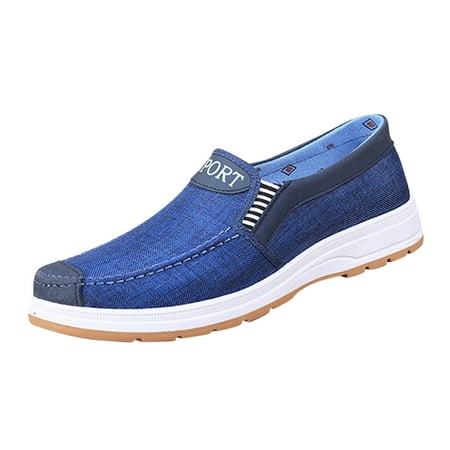 

Fsqjgq Mens Casual Shoes Moccasins Fashion All Season Men Casual Shoes Flat Round Toe Non Slip Cloth Upper Colorblock Stripe Comfortable Slip On Simple Style Slip On Walking Shoes Blue 44