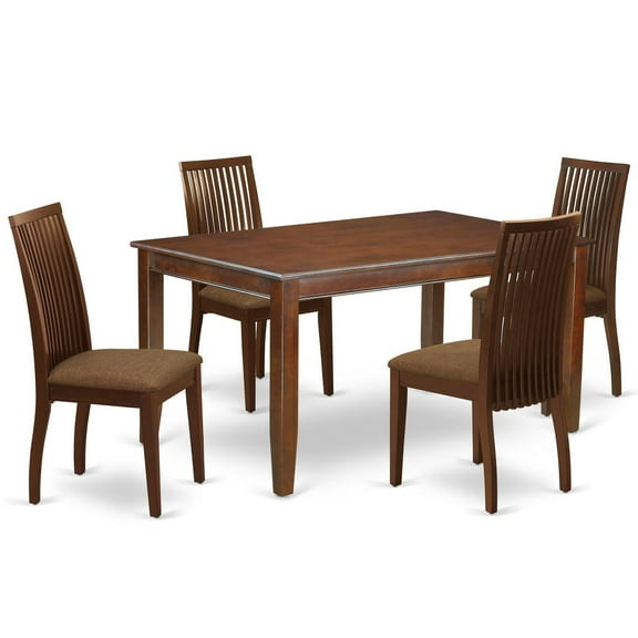 East West Furniture Dudley 5-piece Wood Dining Set with Fabric Seat in Mahogany