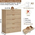 thumbnail image 3 of 5 Drawers Dresser for Bedroom, Boho Fluted Dresser with Wave Panel Design, Modern Wood Chest of Drawers for Living Room & Entryway, Natural Oak, 3 of 8