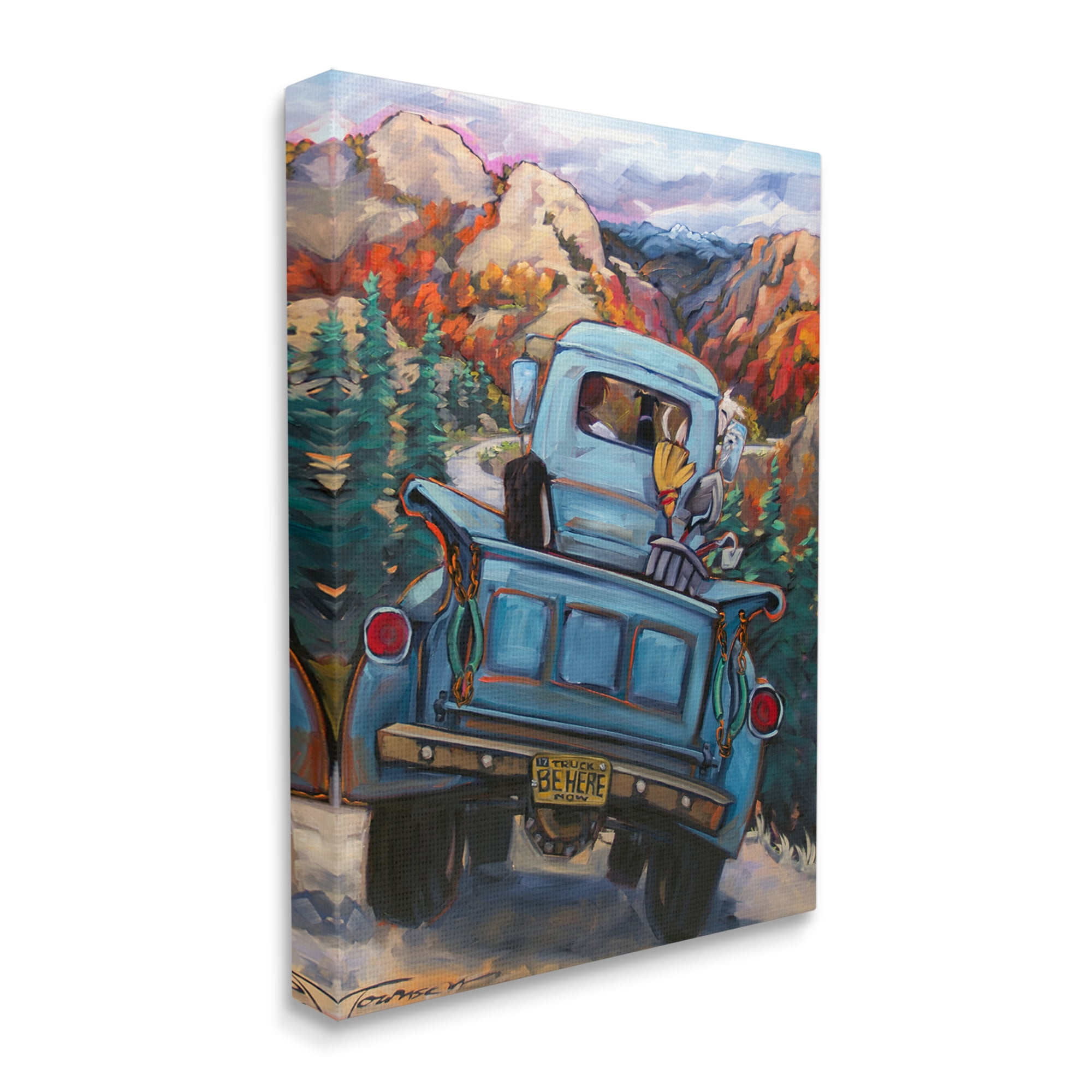 Stupell Industries Truck in Mountain Valley Transportation Painting Gallery Wrapped Canvas Print Wall Art, 16 x 20