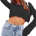 thumbnail image 2 of Okbabeha Women's Crochet Knit Crop Sweater Long Sleeve Crewneck Pullover Loose Y2K Sweater, 2 of 6
