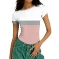 thumbnail image 4 of Jalioing Women's Crop Tops Fashion Color Block Short Sleeve Crew Neck Slim Shirts Ribbed Knit Summer Trendy T Shirt, 4 of 5
