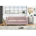 thumbnail image 3 of 80.7" Velvet 3-Seat Sofa, Chesterfield Modern Sofa Couch with Nail Head Decor, Gold Metal Feet, Comfortable Sofa Couch for Living Room Bedroom, Pink, 3 of 7