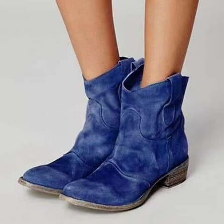 

Womens Boots Women s Shoes Casual Retro Roman Comfortable Low-heeled Slip-up Ankle Boots Dark Blue 9.5-10 Boots for Women