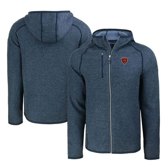Men's Cutter & Buck Heather Navy Chicago Bears Throwback Mainsail Sweater-Knit Full-Zip Hoodie
