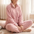 thumbnail image 4 of StSilkitty Womens Fleece Pajama 2 Piece Sets Winter Long Sleeve Full Zip Stand Collar Coat and Pants Loungewear Set with Pockets, 4 of 5