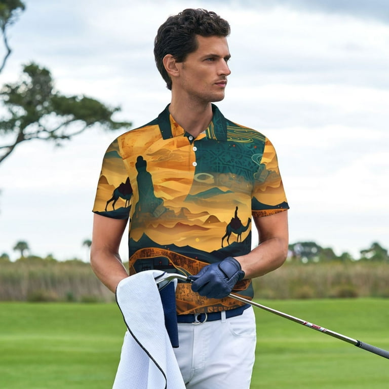 Vsdgher Sunset Desert Journey Polo Shirts for Men, Men's Short