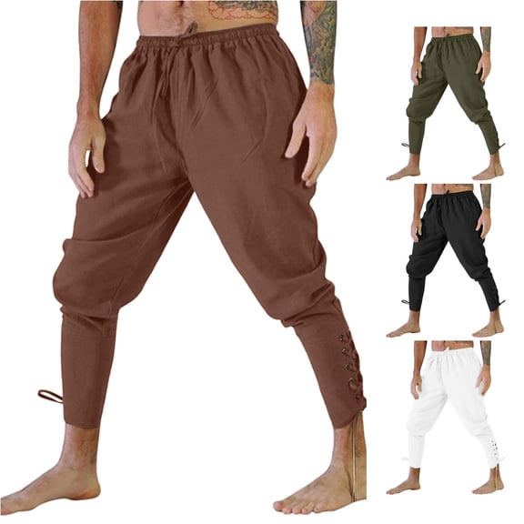 Mens Pirate Pants Drawstring Medieval Pants Pirate Costume Halloween Party Clothes Halloween Costumes for Men, Size M